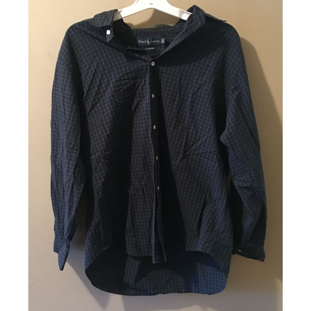 Ralph Lauren Shirt Men's Sz 17 1/2 34/35 Dress Classic Fit Green Plaid Button